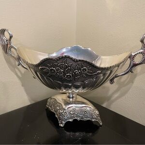 Elegant Silver Floral Bowl with Handles